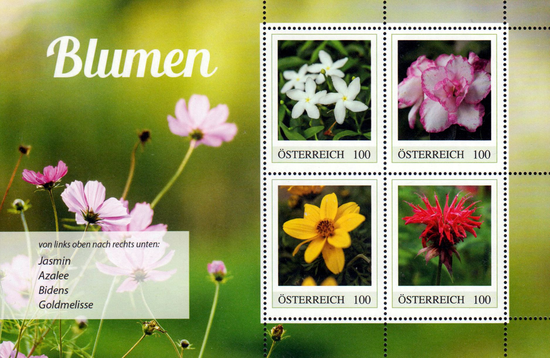 Block: Blumen 2026, Jasmin, Azalee, Bidens, Goldmelisse, Markenedition 4