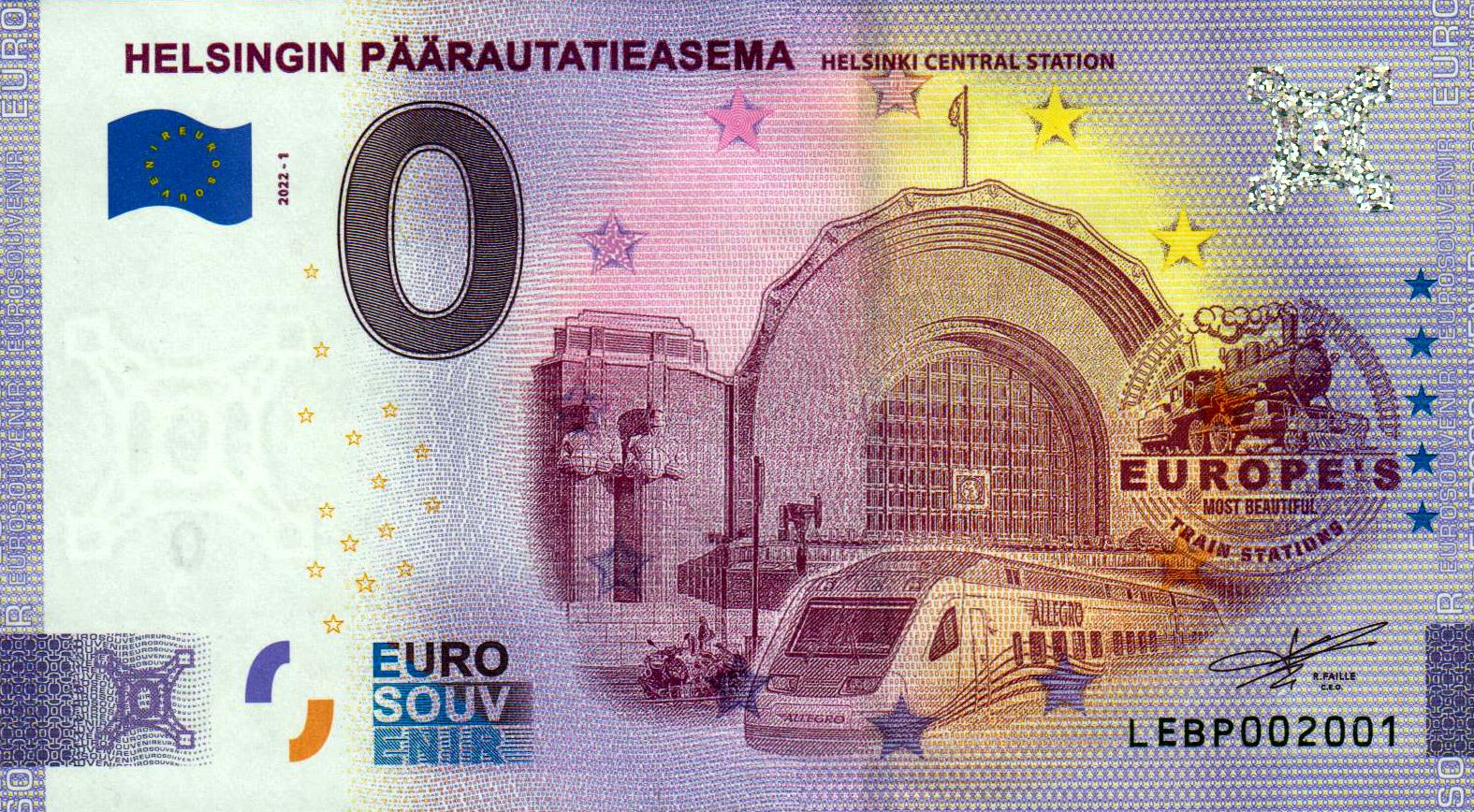 Helsingin Päärautatieasema - Helsinki Central Station 2022-1 Anniversary (dritter Bahnhof-Schein)