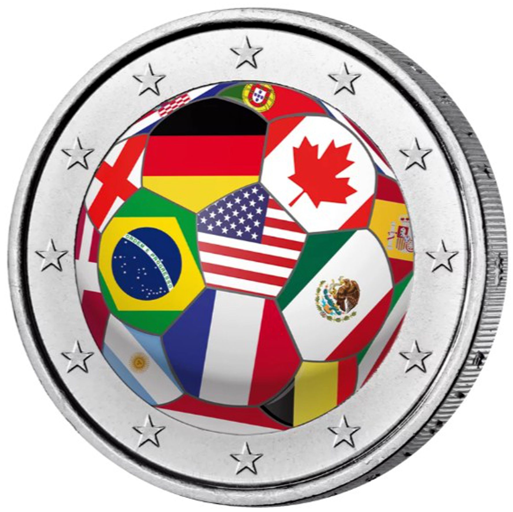 2 Euro Münze coloriert "Fußball-WM 2026"