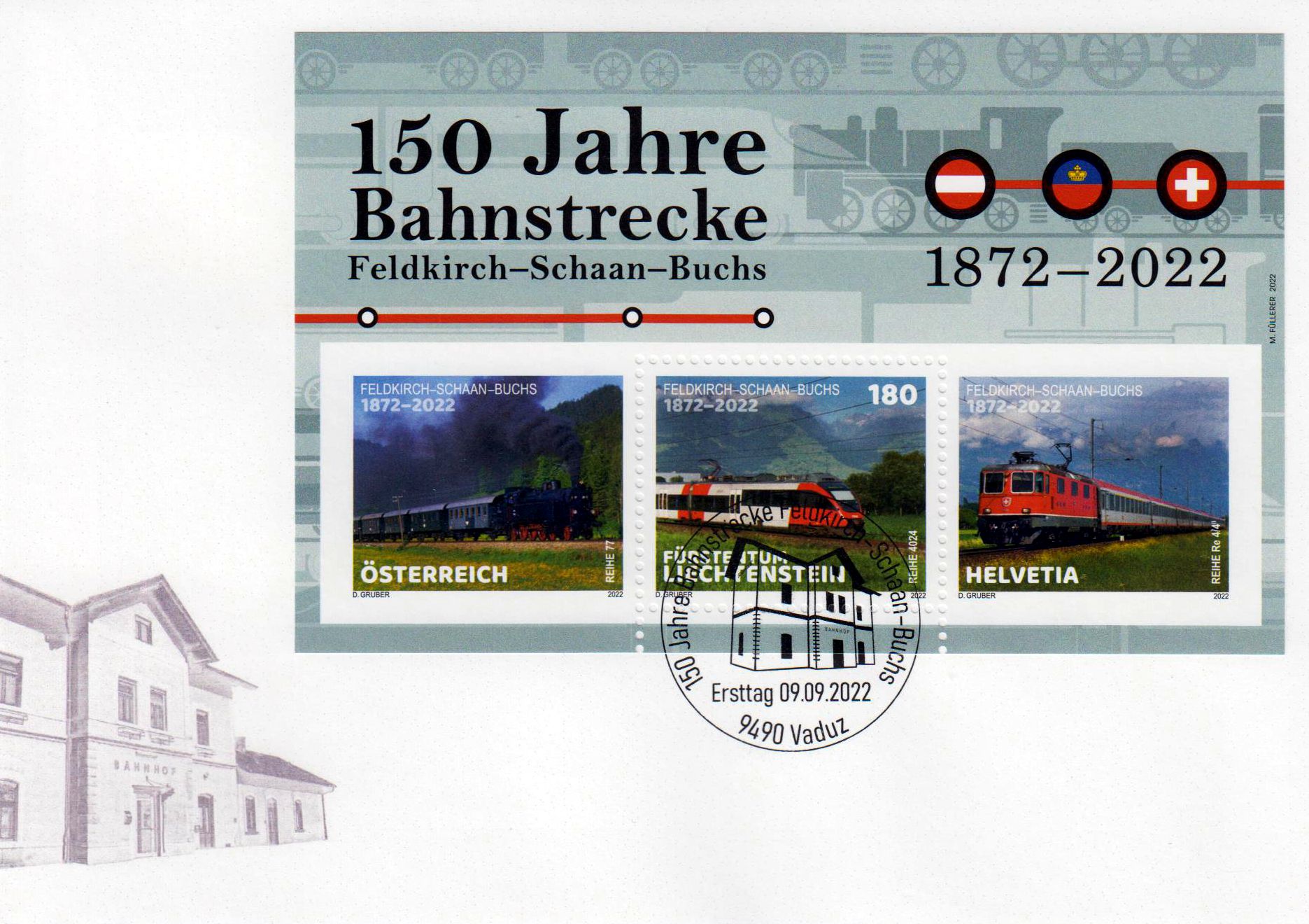 Block: 150 Jahre Bahnstrecke 2022, Österreich, Schweiz , nur Liechtenstein GA