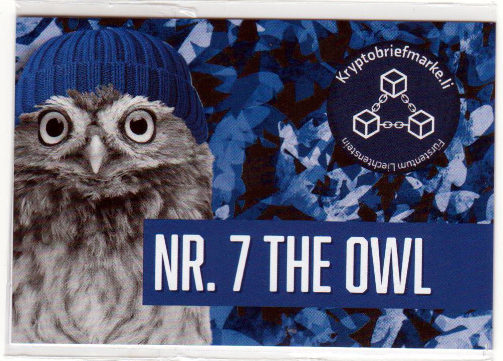 Block: Kryptobriefmarke - Nr. 7 The Owl 2024, violette Mütze