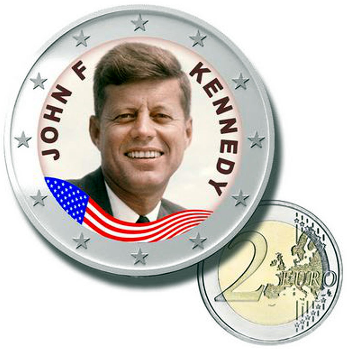 2 Euro Münze coloriert "John F. Kennedy"