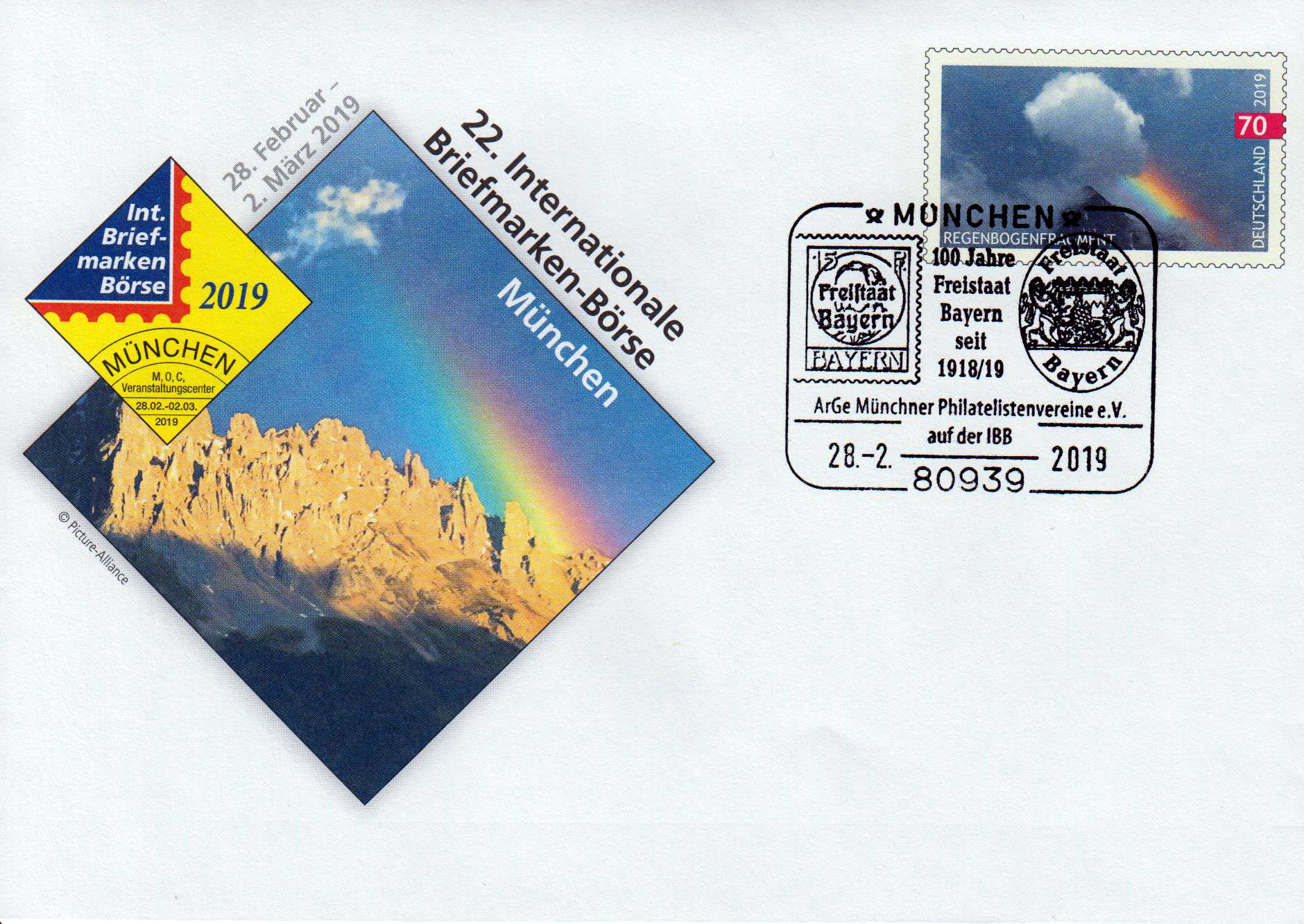Briefmarken-Börse München 2019, mit SSt "100 Jahre Freistaat Bayern", 28.2.2019