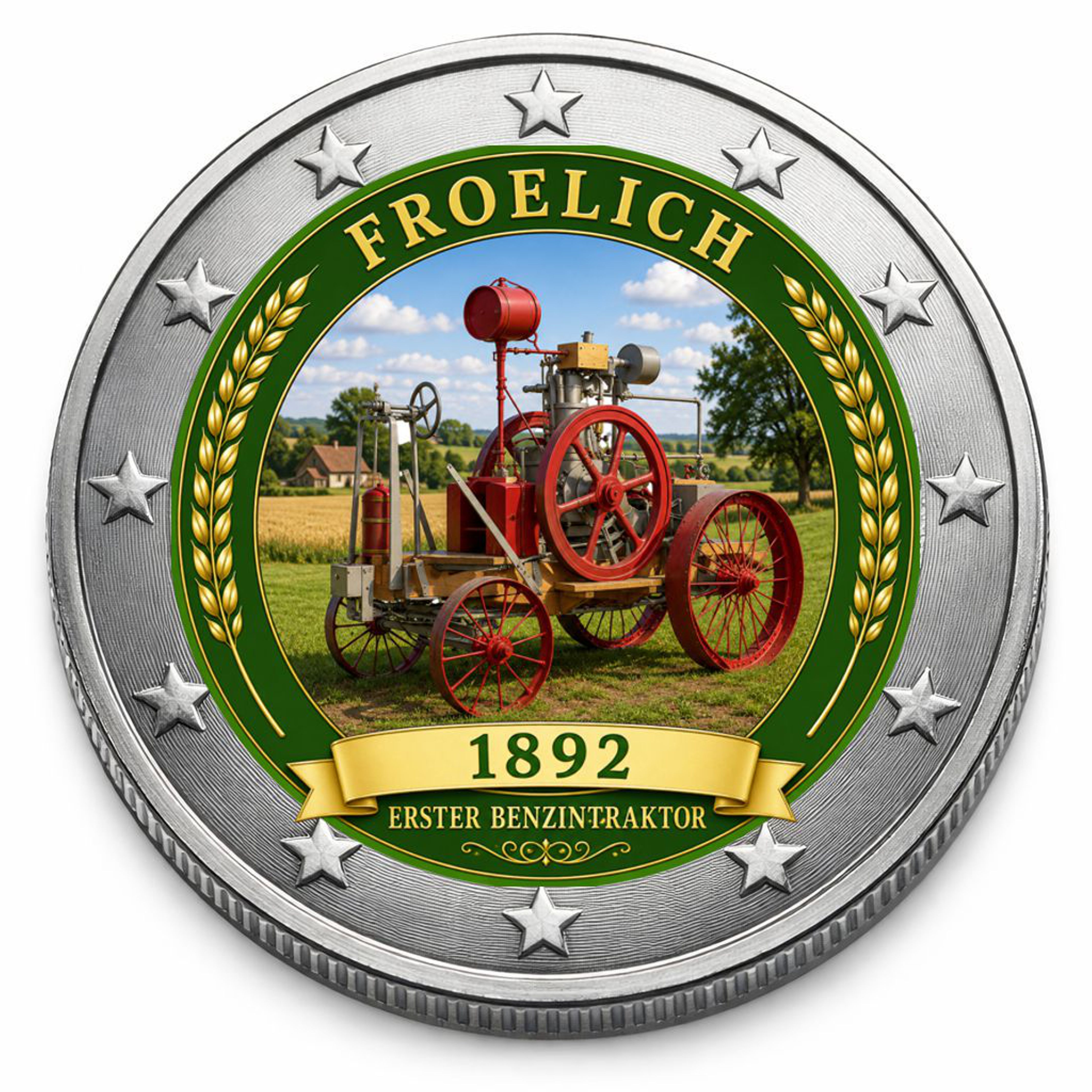 2 Euro Münze coloriert "Traktoren - Frölich 1892"