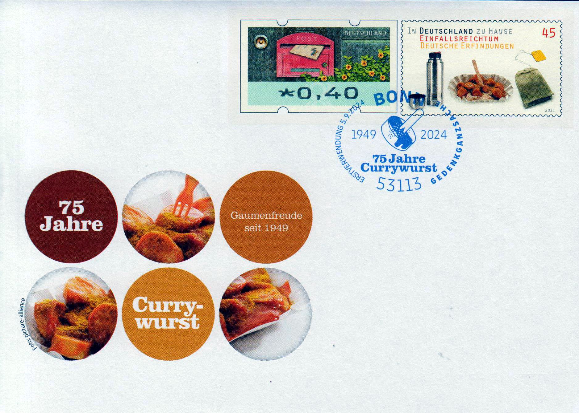 75 Jahre Currywurst 2024, mit Erstver- wendungsstempel