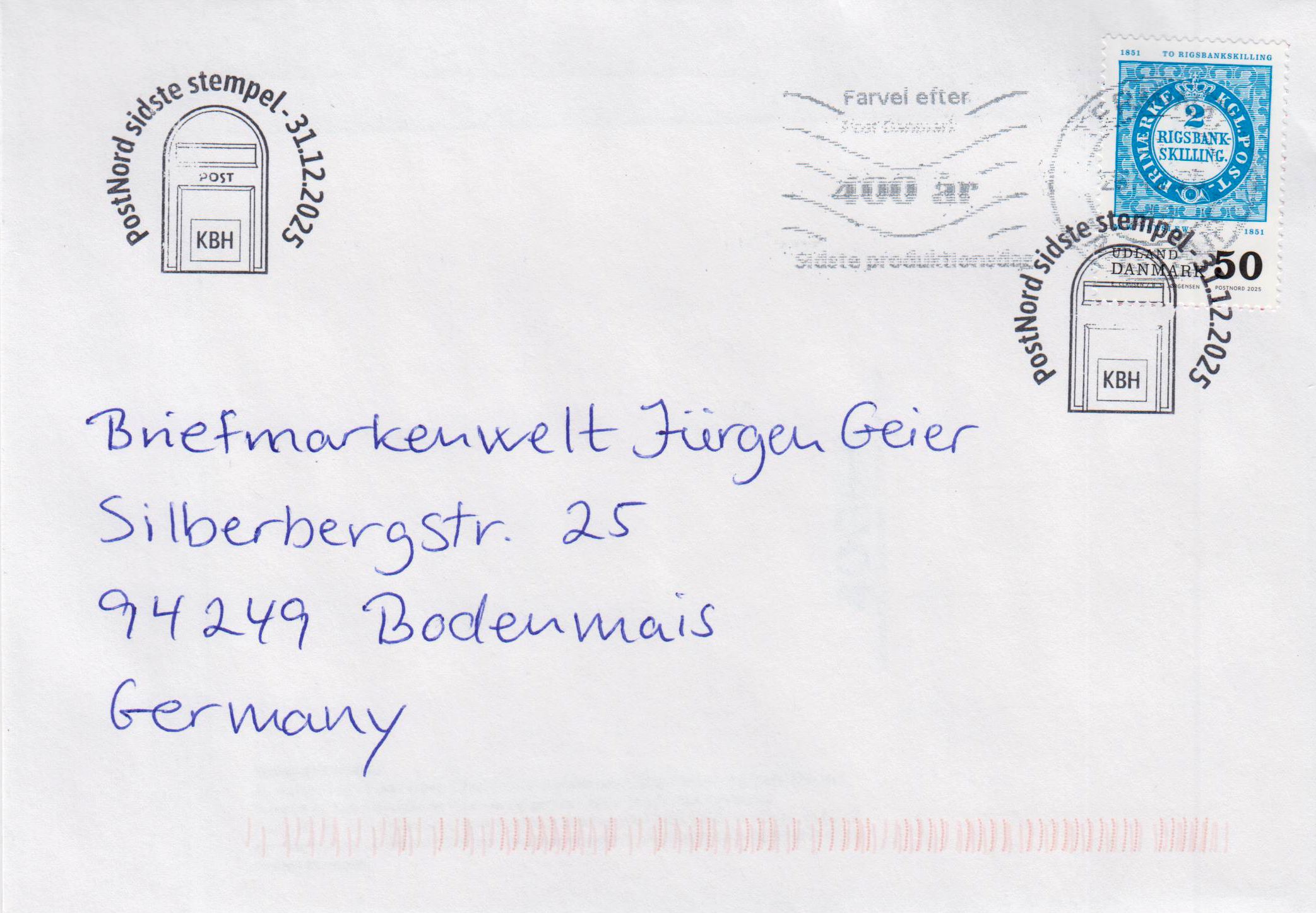 Sonderbeleg "Das Ende einer Ära" mit Sonder- stempel 31.12.2025, echt gelaufen, Marke blau