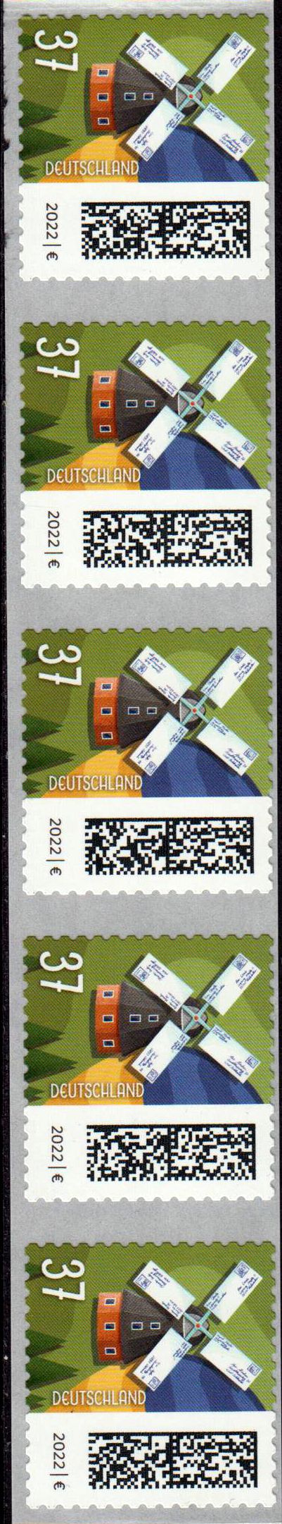 Dauer: Briefmühle 2022, sk als 5er-Streifen
