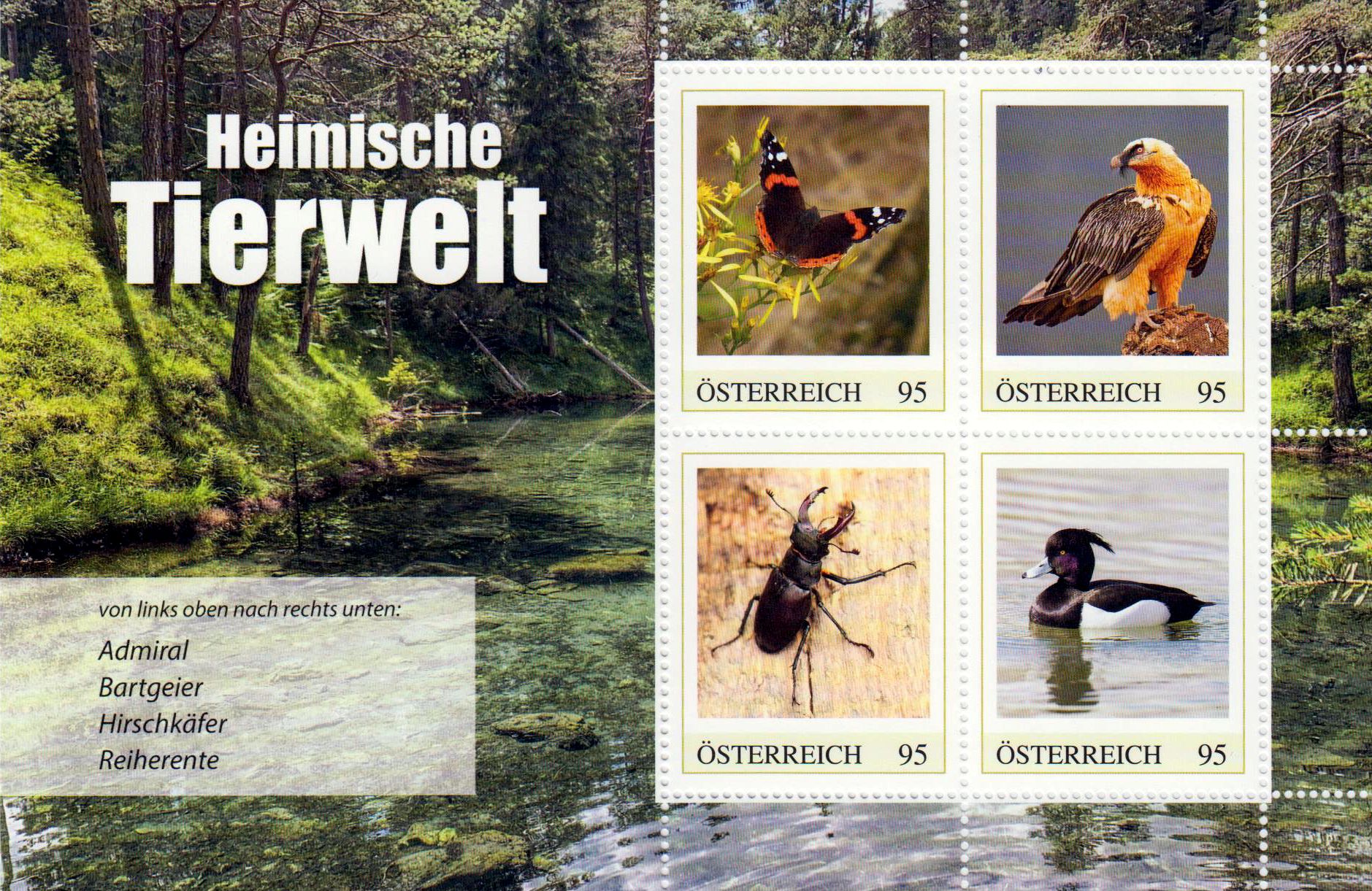 Block: Heimische Tierwelt 2024, Schmetterling, Geier, Hirschkäfer, Ente, Marken-Edition 4