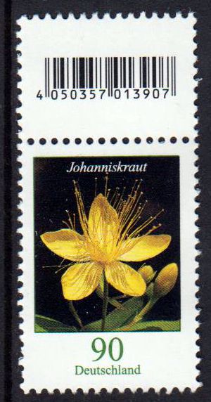 Dauer Blume, Johanniskraut, 90er, ohne Nummer, aber mit anhäng. Codemarke