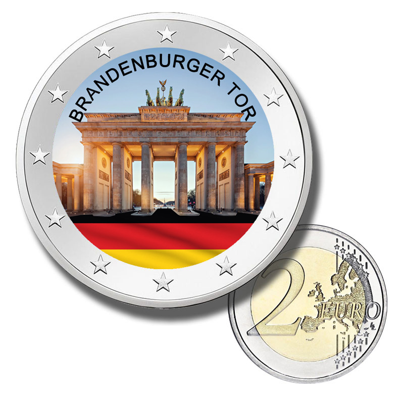 2 Euro Münze coloriert "Brandenburger Tor"
