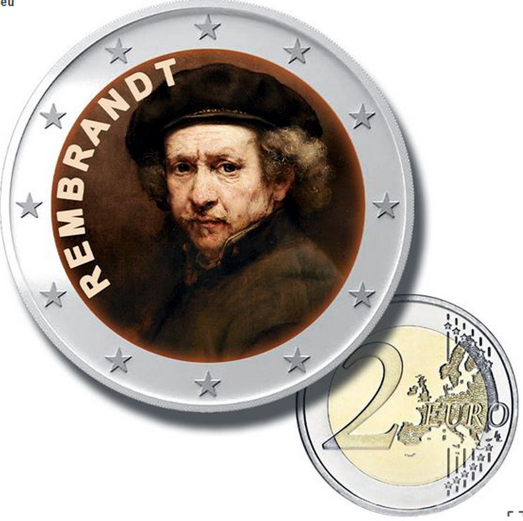 2 Euro Münze coloriert "Rembrandt"