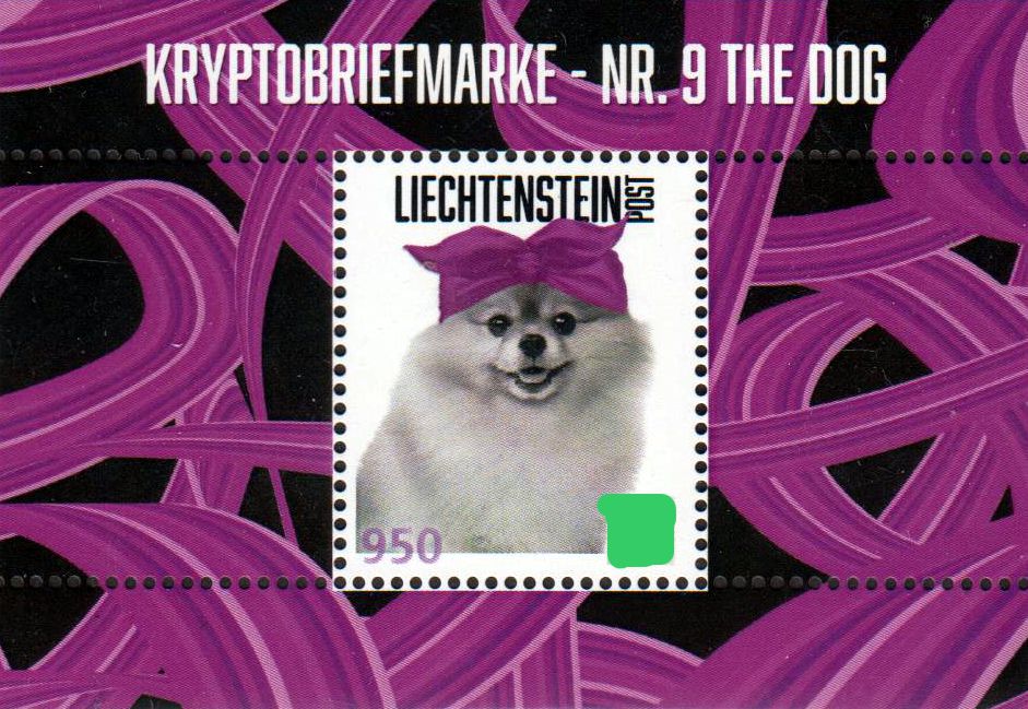 Block: Kryptobriefmarken Nr. 9, The Dog 2024, Grünes Haarband