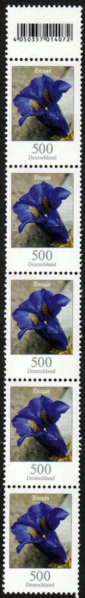 Dauer Blumen, Enzian, 500er, 5er-Strei- fen mit anhängender Codemarke
