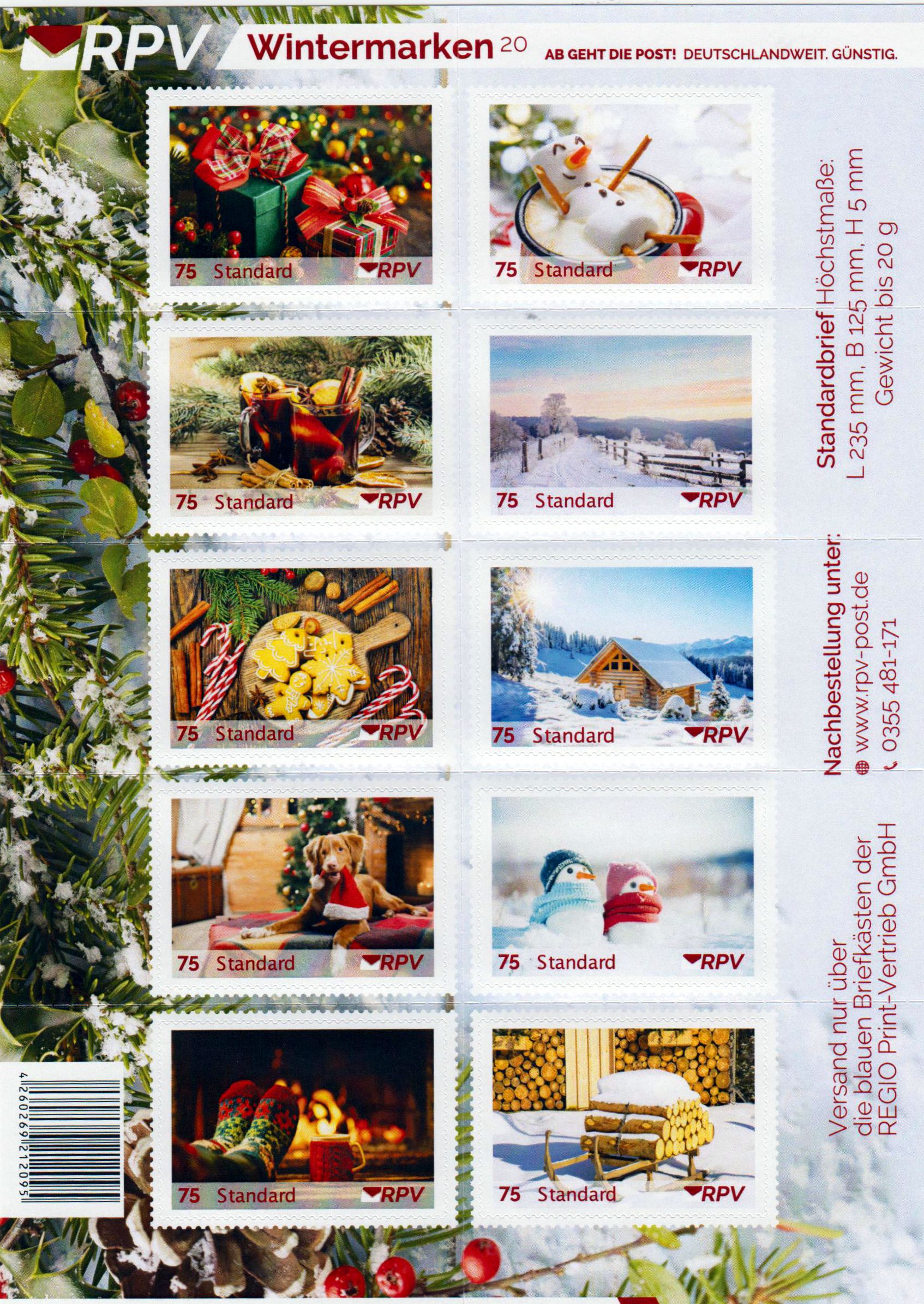 Wintermarken 2020, Weihnachten gestempelt