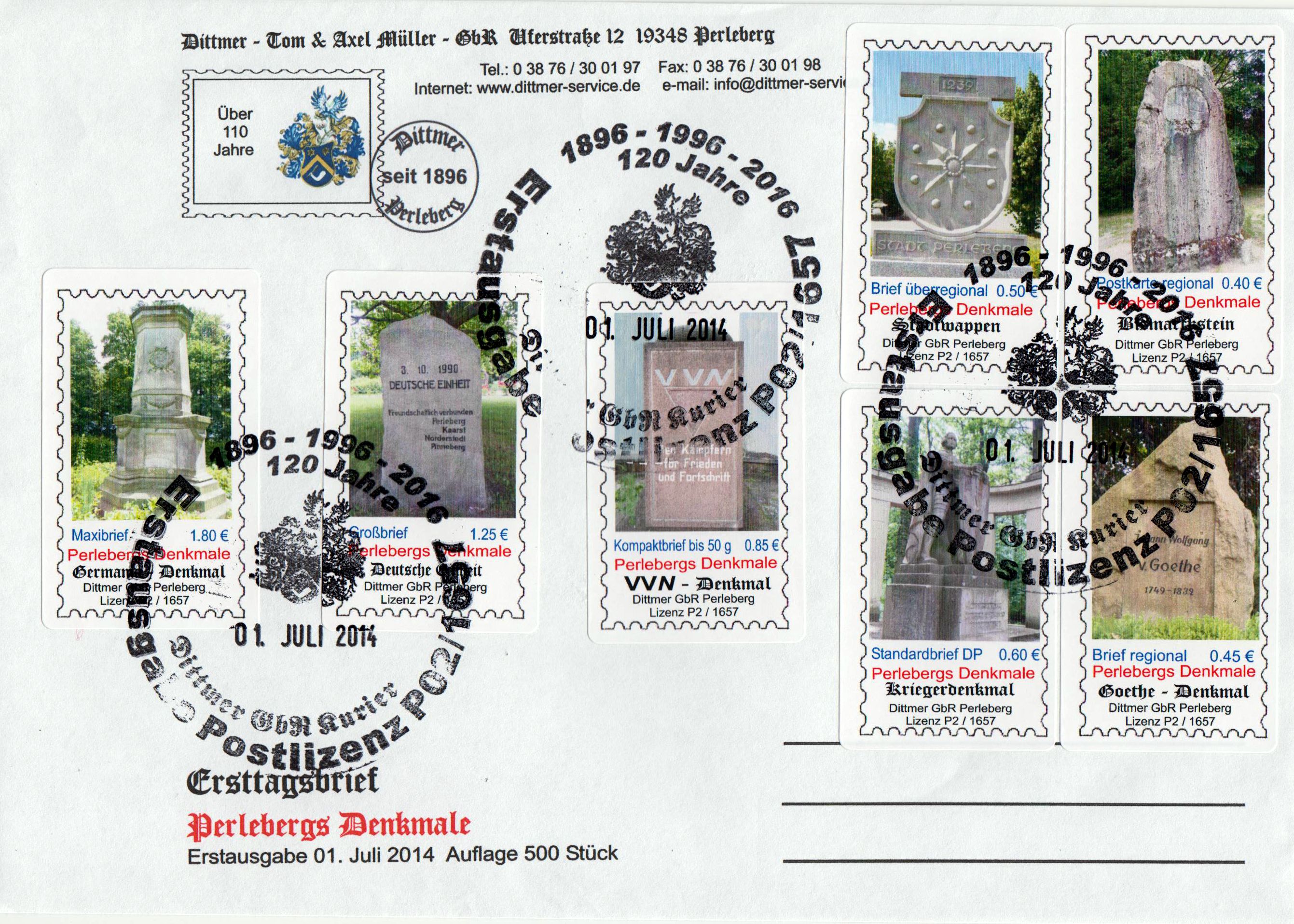 offizieller FDC "Denkmäler 2014"