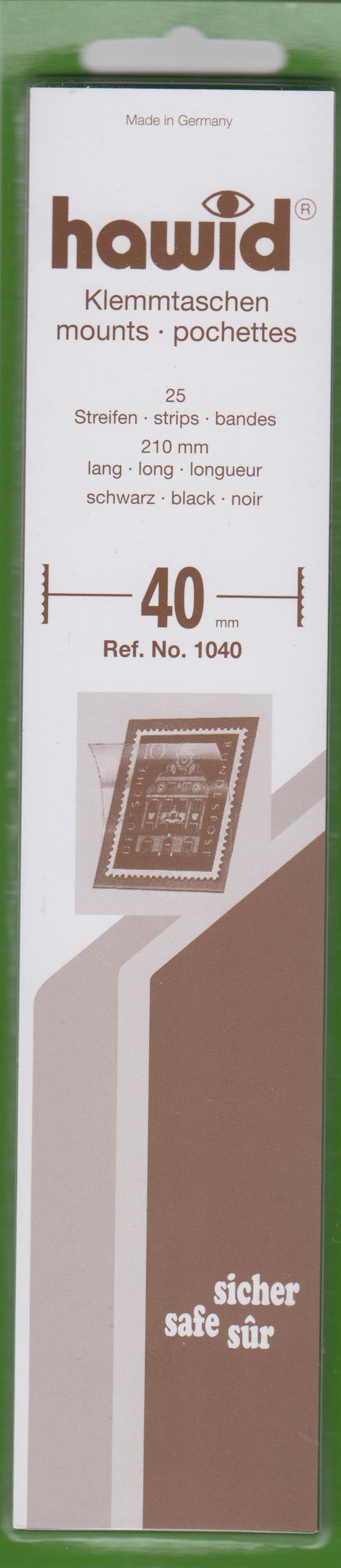 Hawid Klemmtaschen Nr. 1041, 25 Streifen 210 x 40 mm, schwarz