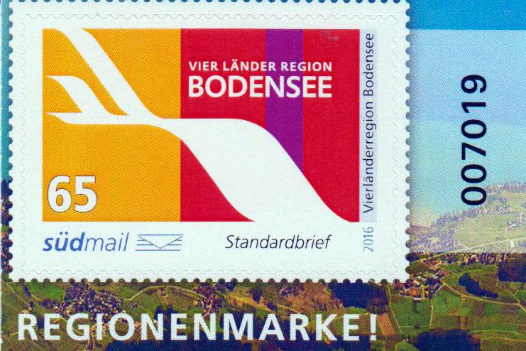 Vier Länder Region Bodensee 2016 sk, Eckrandstück mit schwarzer Bogennummer