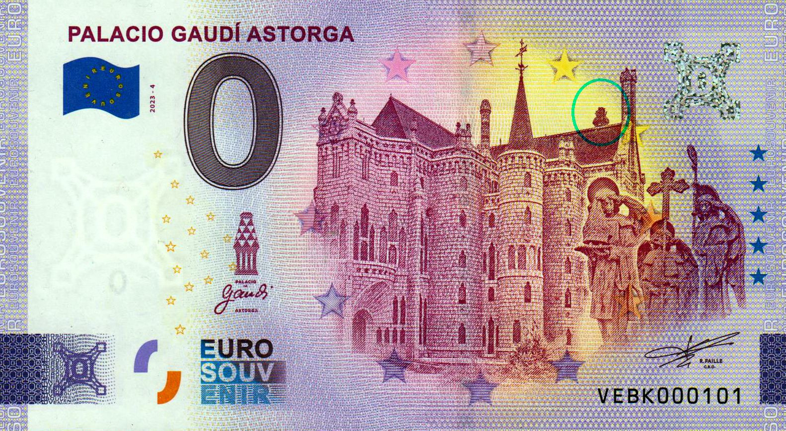Palacio Gaudi Astorga 2023-4, FEHLDRUCK "Kreuz am Turm rechts fehlt" SELTEN!!!