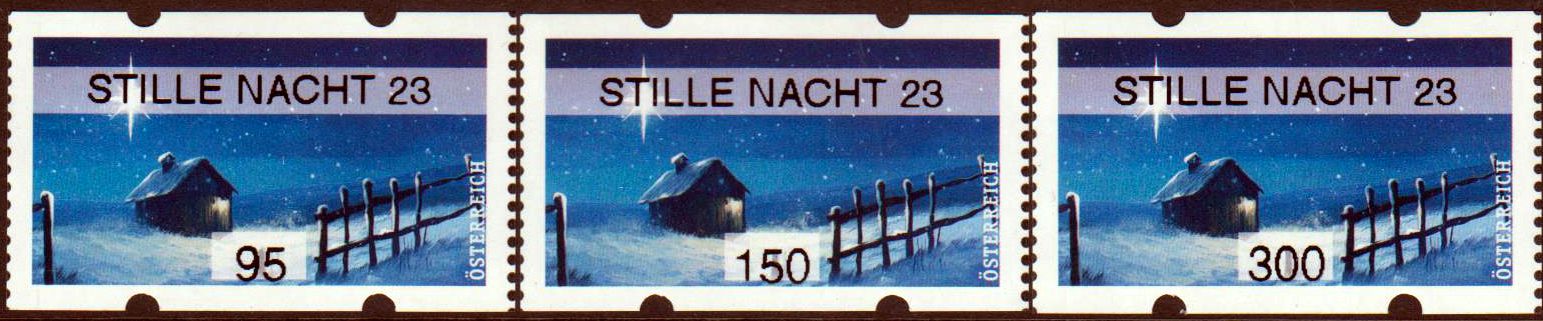 Weihnachten 2023, Krippe und Stern mit Aufdruck "Stille Nacht 23"