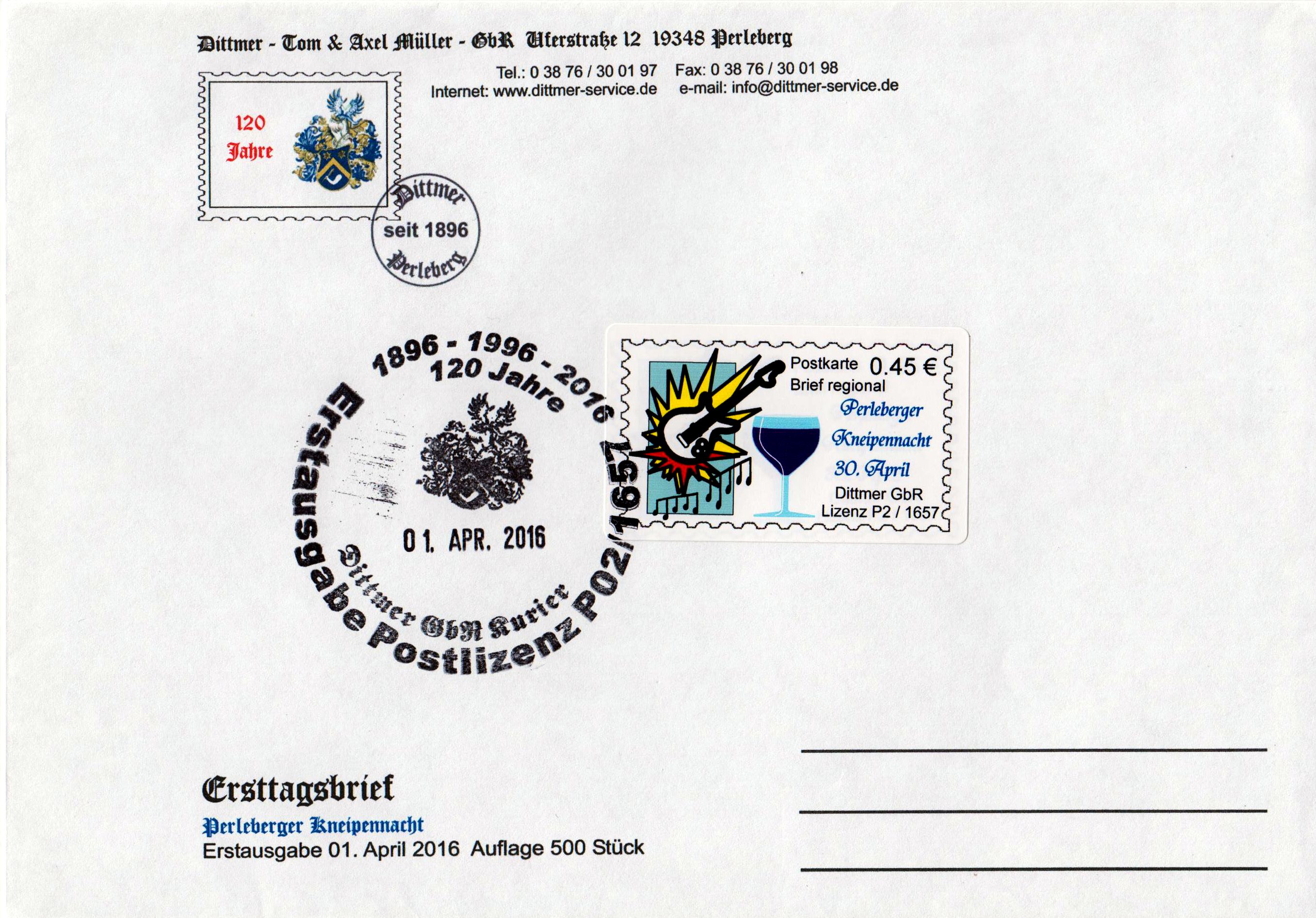 offizieller Ersttagsbrief "Kneipennacht 2016"