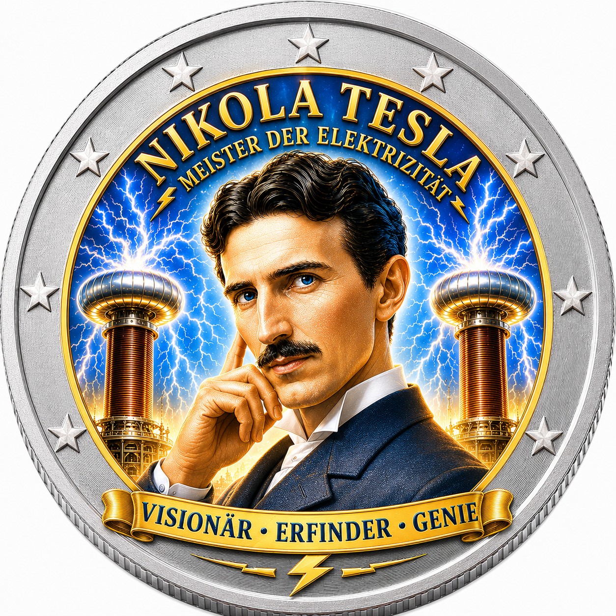2 Euro Münze coloriert "Nikola Tesla" 2026
