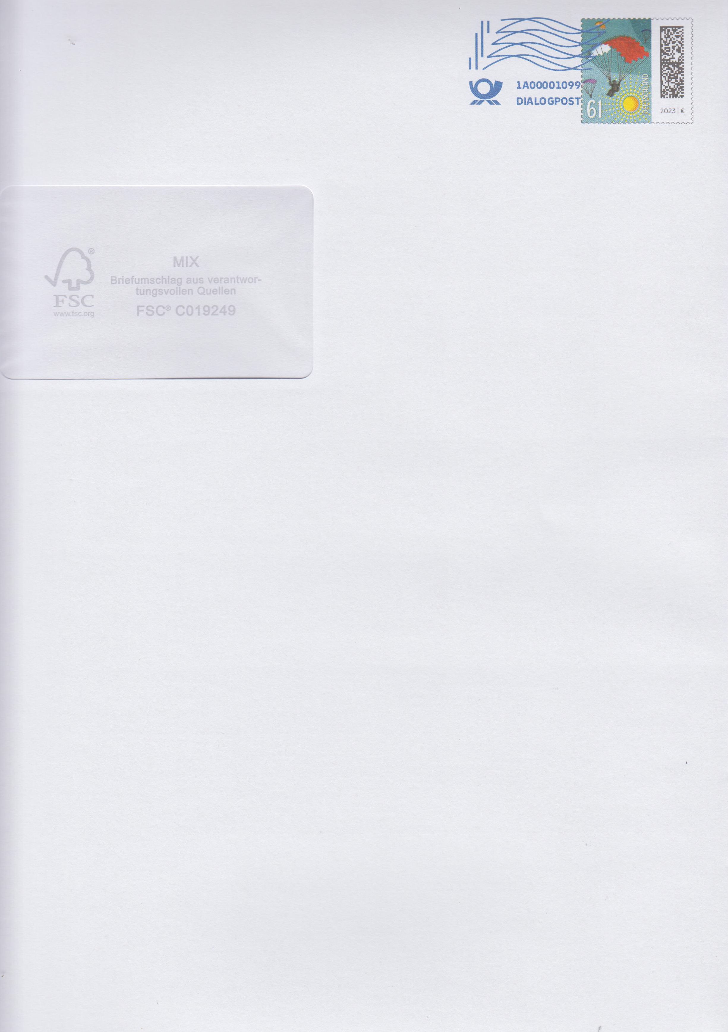 Dauer: Briefmarkengleiter 2023, Plusbrief C4, mit Fenster, Dialogpost-Stempel