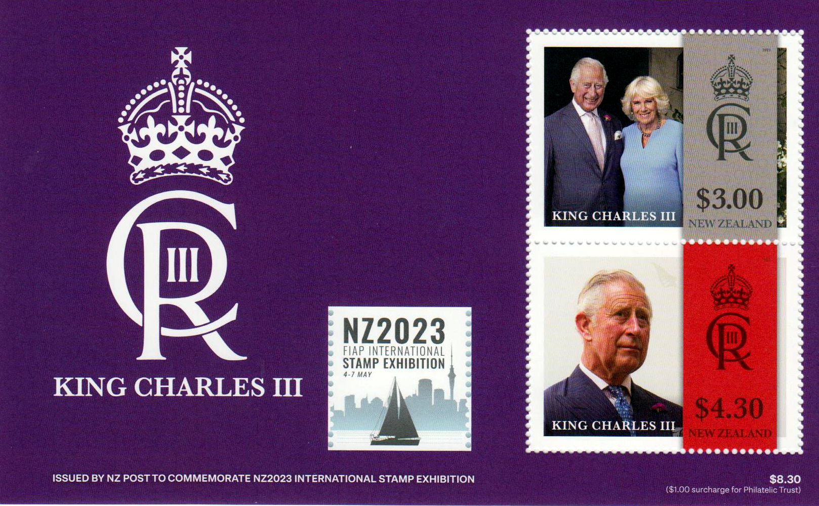 Block: König Charles III 2023, Aufdruck FIAP