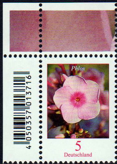 Dauer: Blume, 5er, Phlox, Eckrand- stück mit Strichcode, NEU!!!