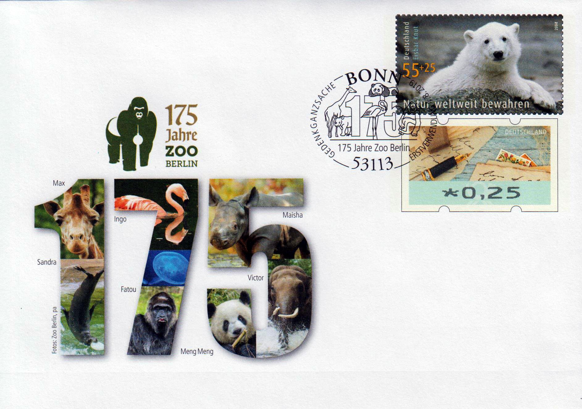 175 Jahre Zoo Berlin 2019, mit Erstverwendungsstempel