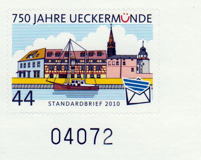 750 J. Ueckermünde sk, Eckrandstück mit Bogennummer