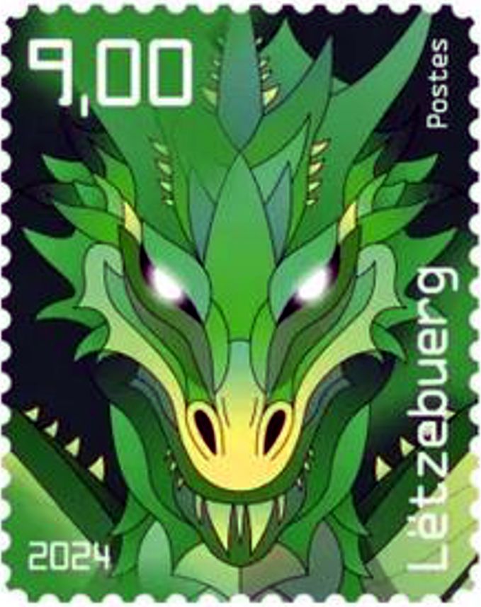 Block: Crypto Drache 2024, Hologramm, digitaler Drache "GRÜN"