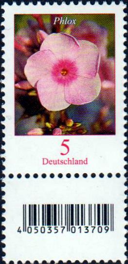 Dauer Blumen, Phlox, 5 Cent, mit Nummer und anhängender Codemarke 2017