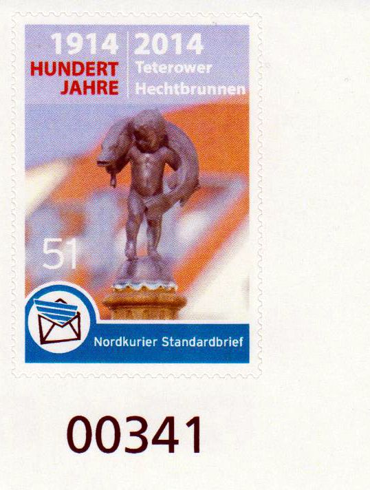 100 Jahre Teterower Hechtbrunnen 2014 sk Eckrandstück mit Bogennummer