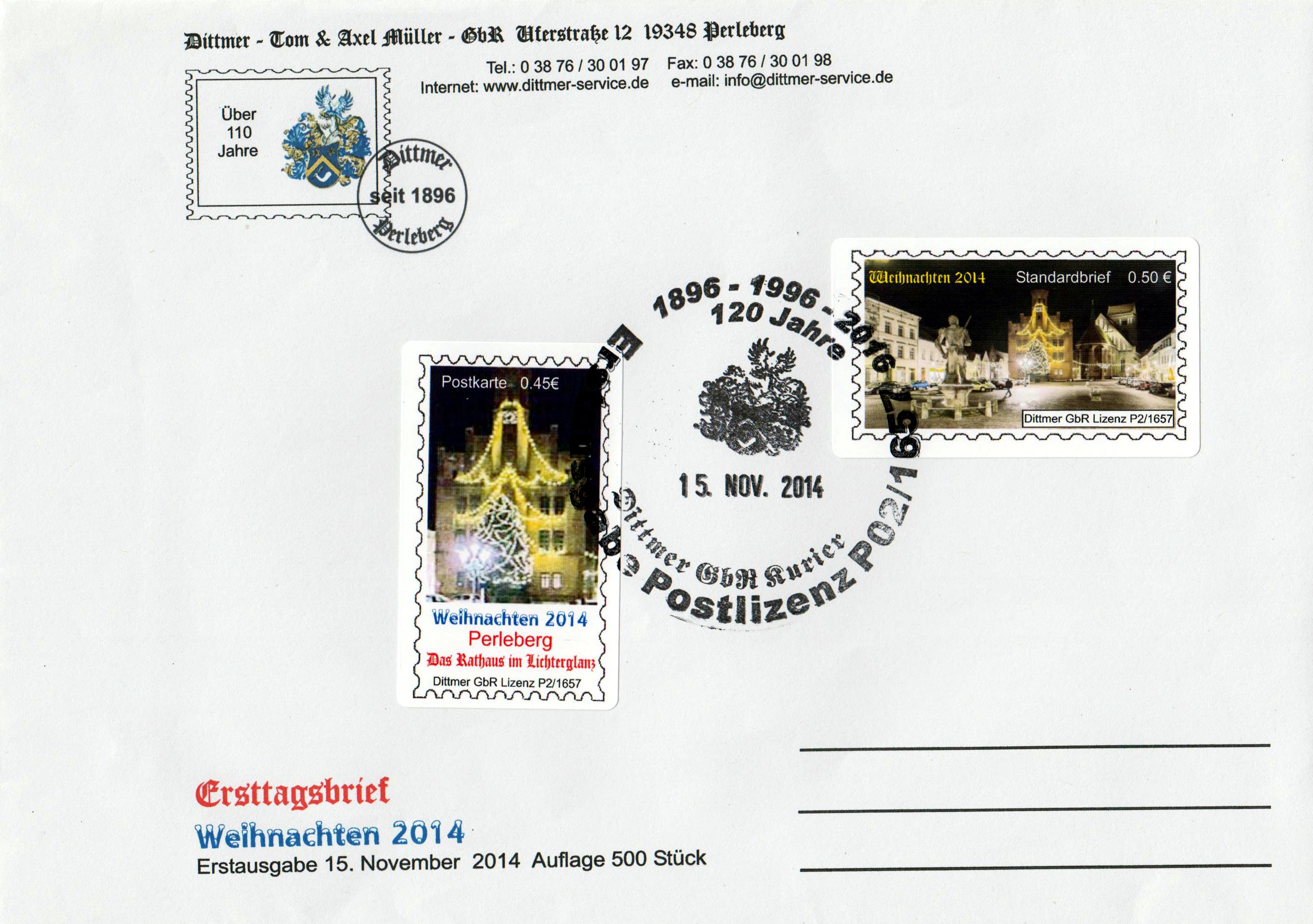 offizieller FDC "Weihnachten 2014"