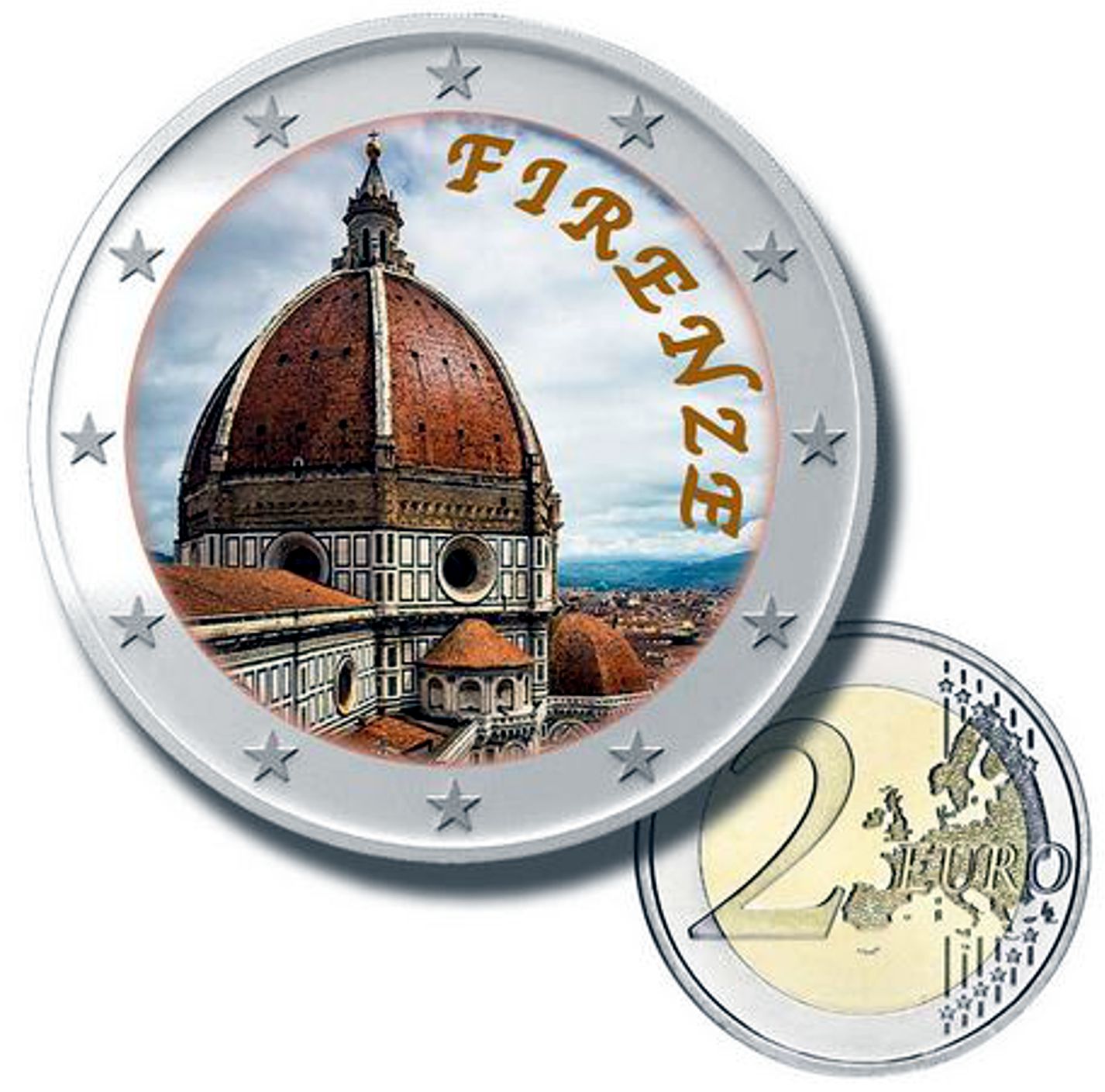 2 Euro Münze coloriert "Firenze"