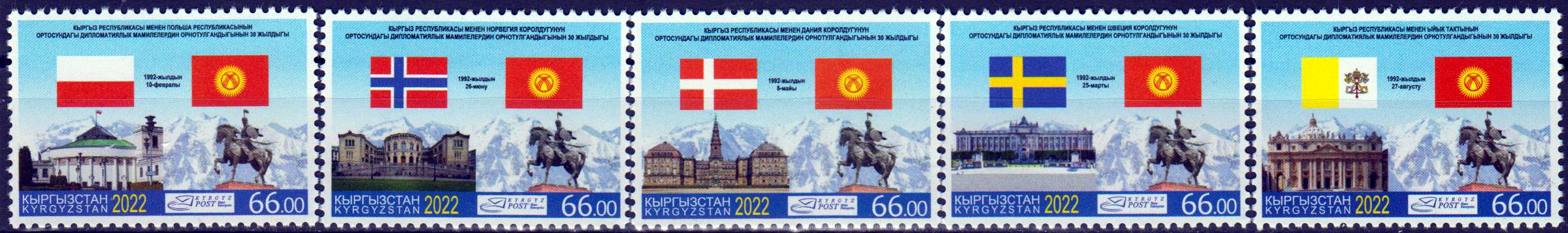 30 Jahre dipl. Beziehungen mit Polen, Schweden, Dänemark, Norwegen, Vatikan 2022, Flaggen