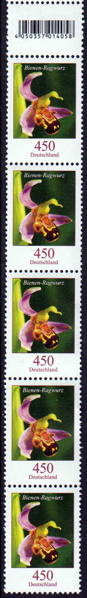Dauer Blumen, Ragwurz, 450er, 5er-Strei- fen mit anhängender Codemarke