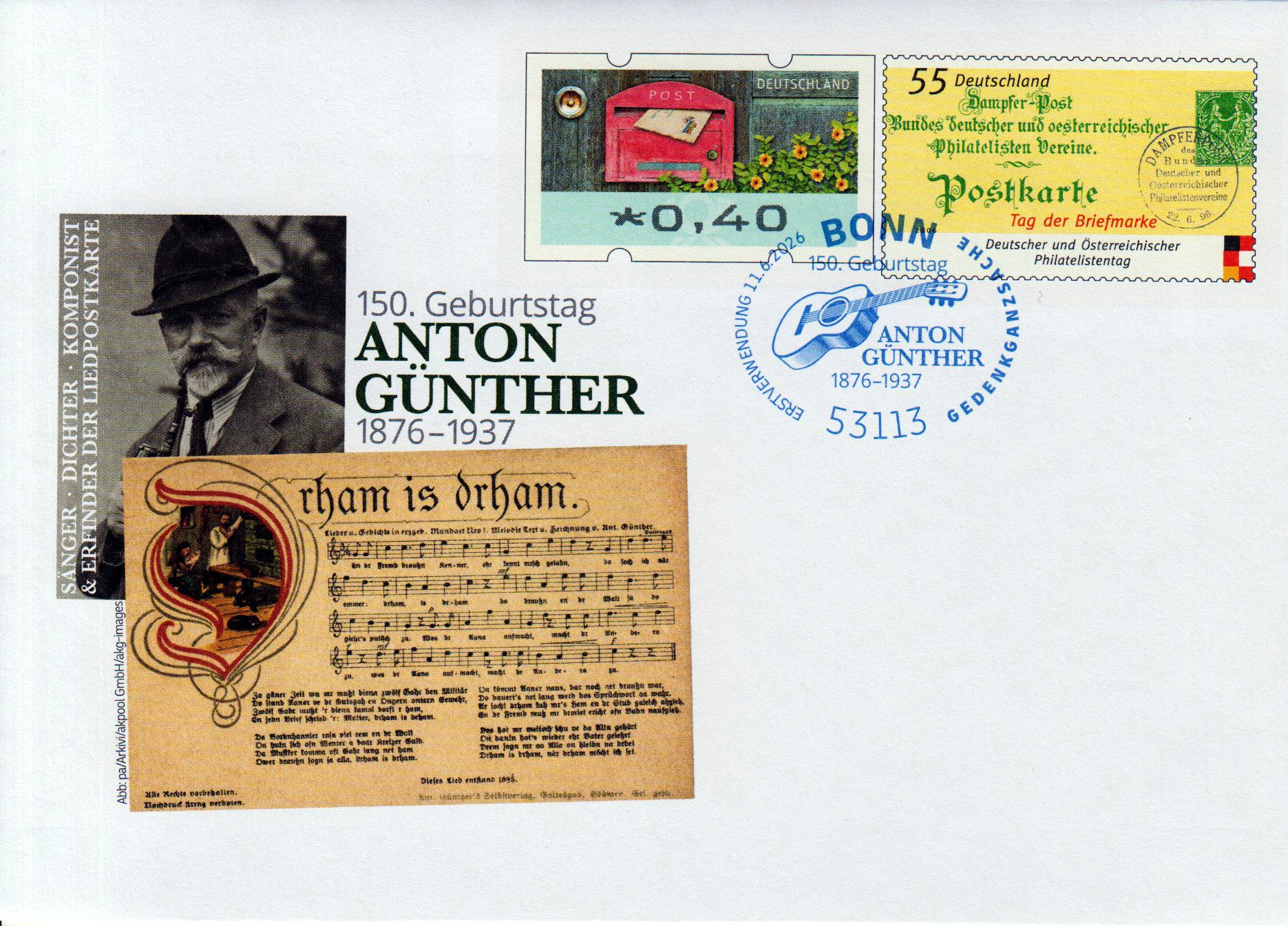 150. Geburtstag Anton Günther 2026, mit Erstverwendungsstempel