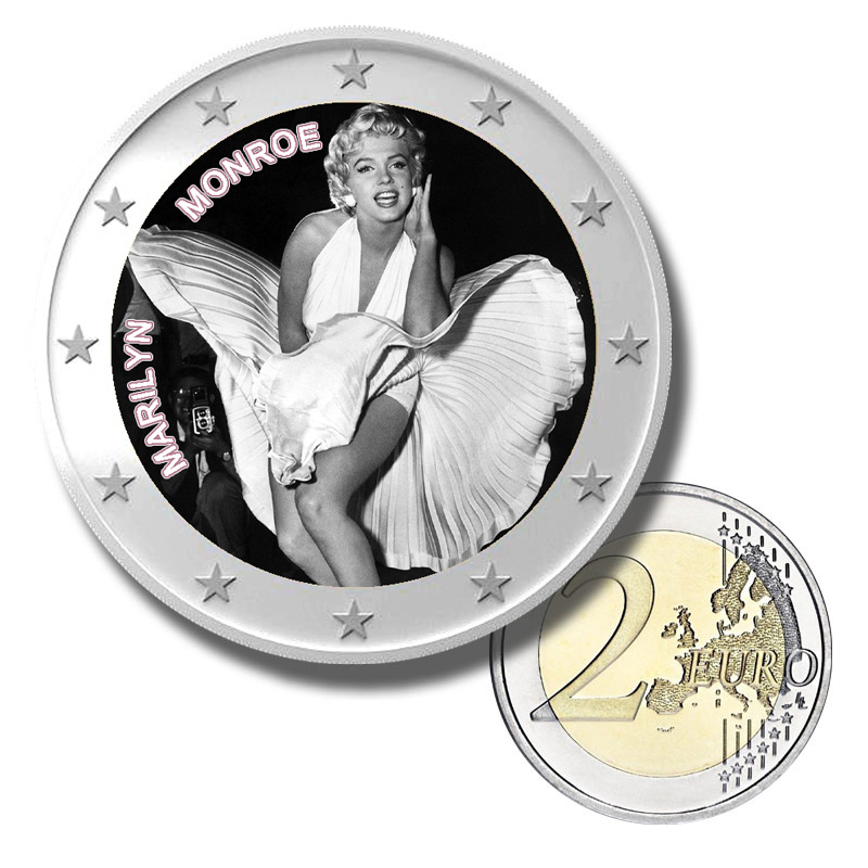 2 Euro Münze coloriert "Marilyn Monroe"