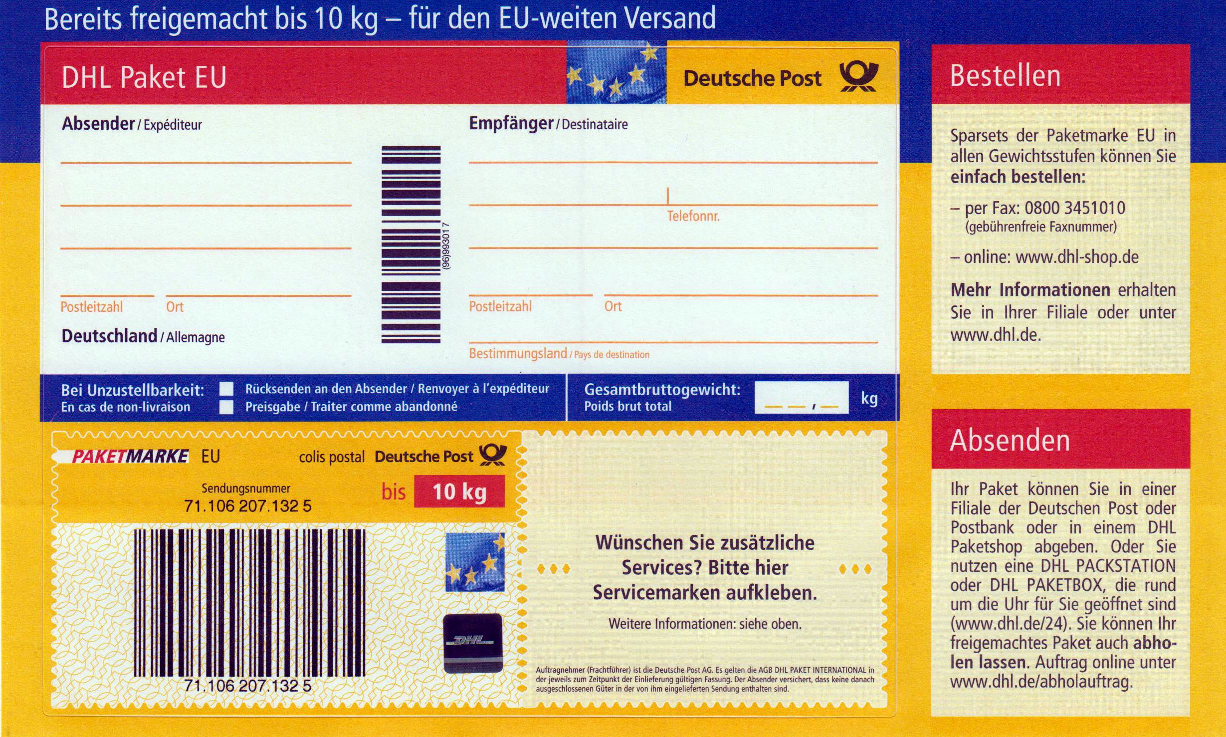 DHL Paket EU bis 10 kg 2018