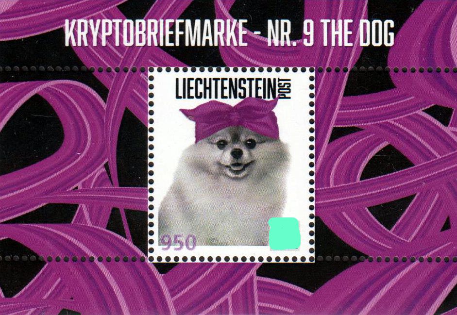 Block: Kryptobriefmarken Nr. 9, The Dog 2024, Türkises Haarband