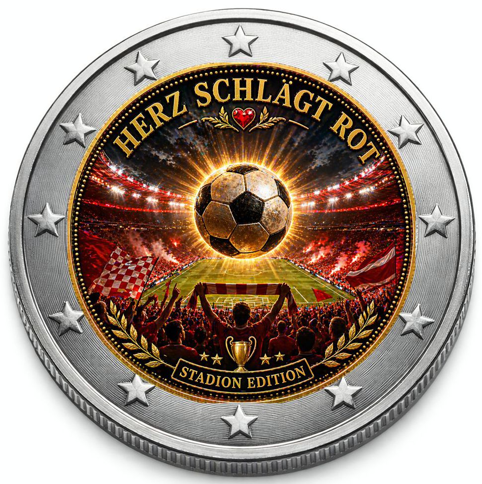 2 Euro Münze coloriert "Mein Herz schlägt Rot -  Stadion Edition" 2026