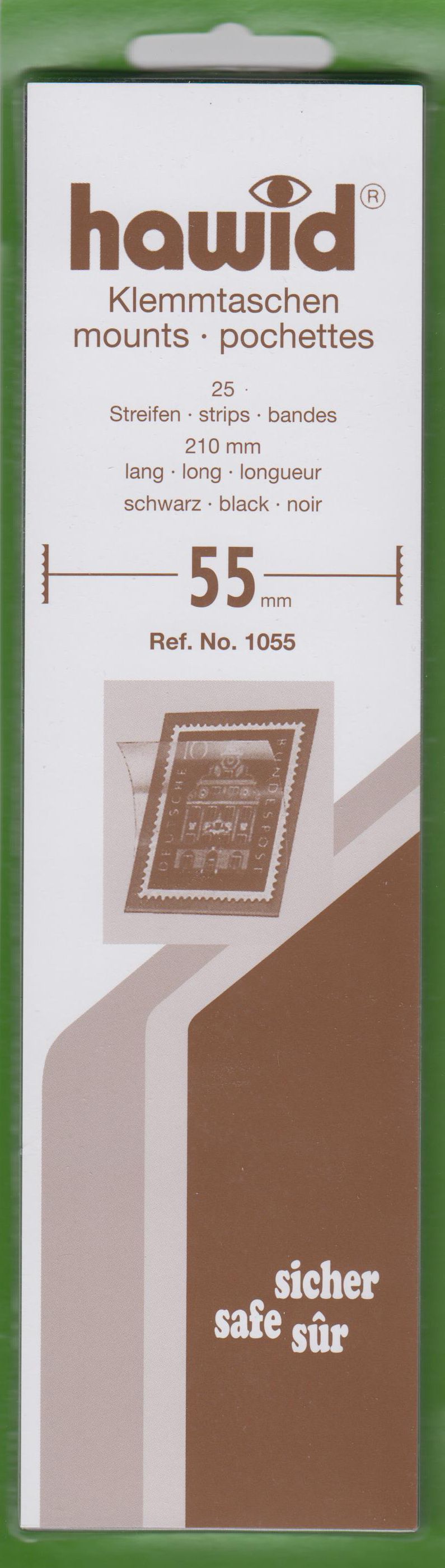 Hawid Klemmtaschen Nr. 1055, 25 Streifen 210mm x 55mm, schwarz