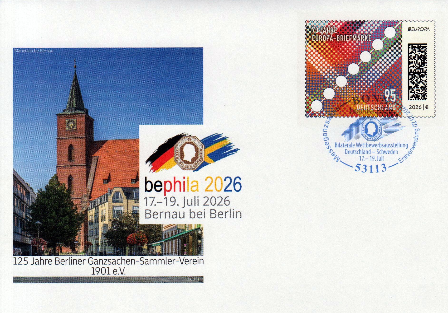 bephila 2026, Bernau bei Berlin, mit Erstverwendungsstempel Bonn