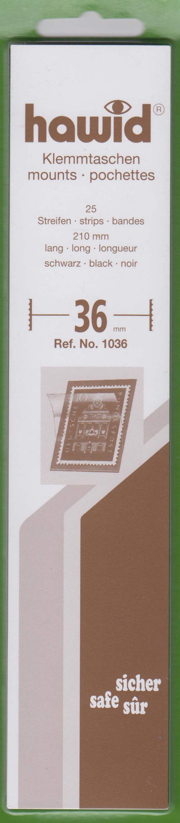 Hawid Klemmtaschen Nr. 1036, 25 Streifen 210 x 36 mm, schwarz