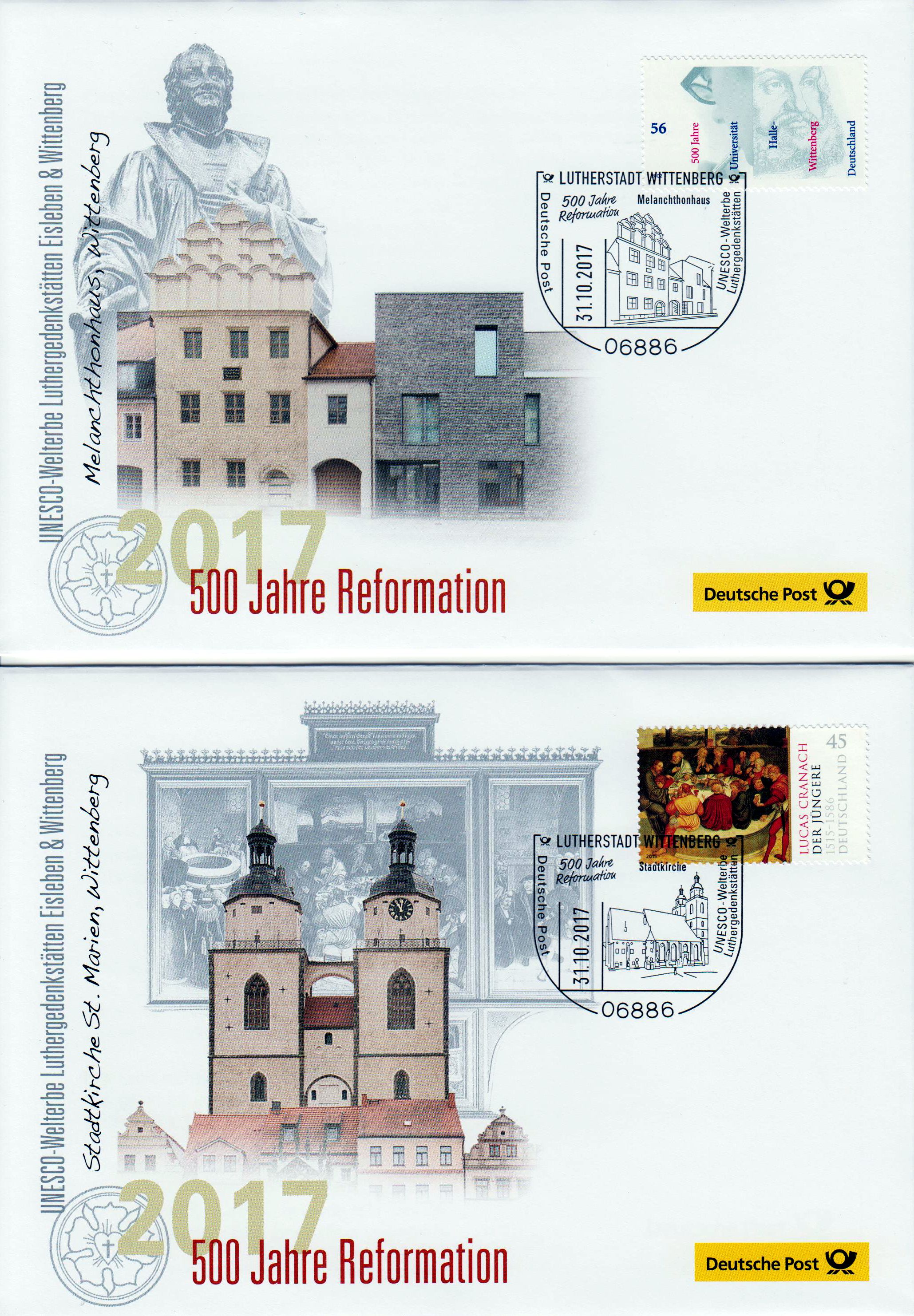 Offiz. Philatelistisches Brief-Set "500 Jahre Reformation 2017" mit 7 Sonderbelegen "Gedenkstätten Luther" und 7 SSt