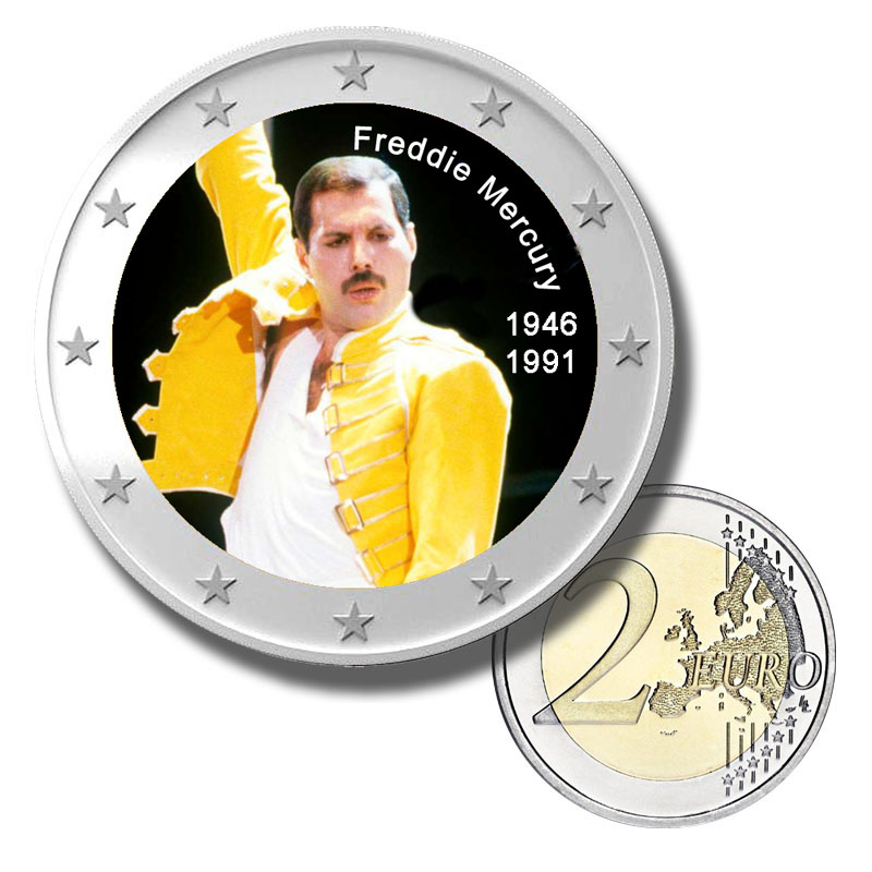 2 Euro Münze coloriert "Freddie Mercury 1946-1991"