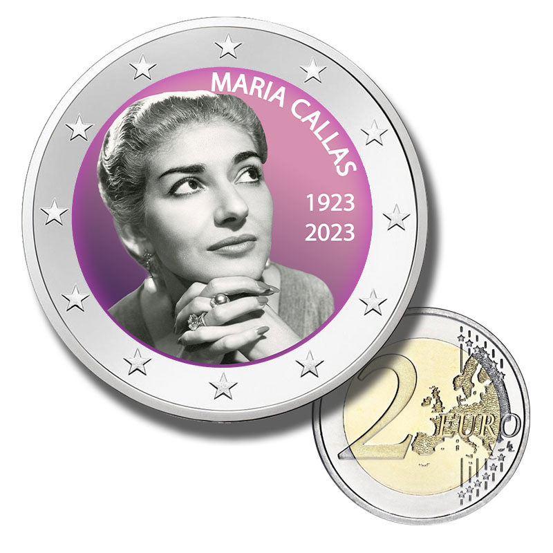 2 Euro Münze coloriert "Maria Callas"