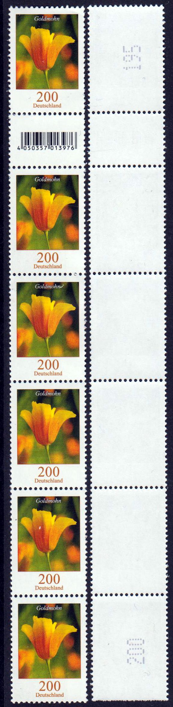 Goldmohn ND 2017 6er Streifen Rollenanfang EAN Code 013976