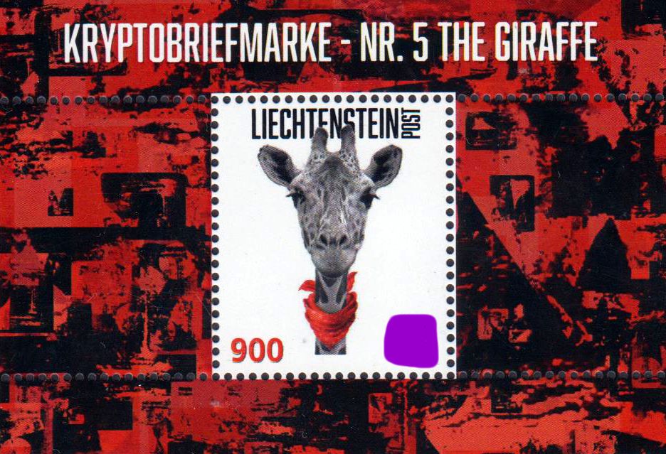 Block: Crypto Nr. 5, Giraffe mit violettem Halstuch 2023